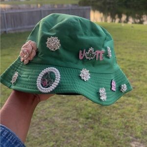 Green Embellished Bucket Hat